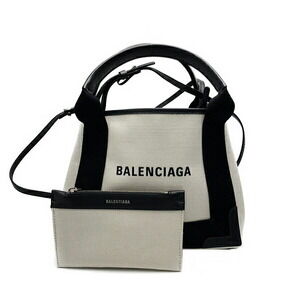 Balenciaga Bag Navy Blue Cabas Canvas Leather Black White